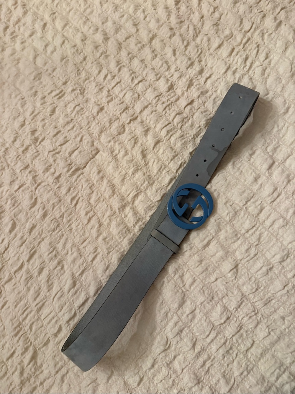 Gucci Blue Leather Belt with Blue Logo Buckle